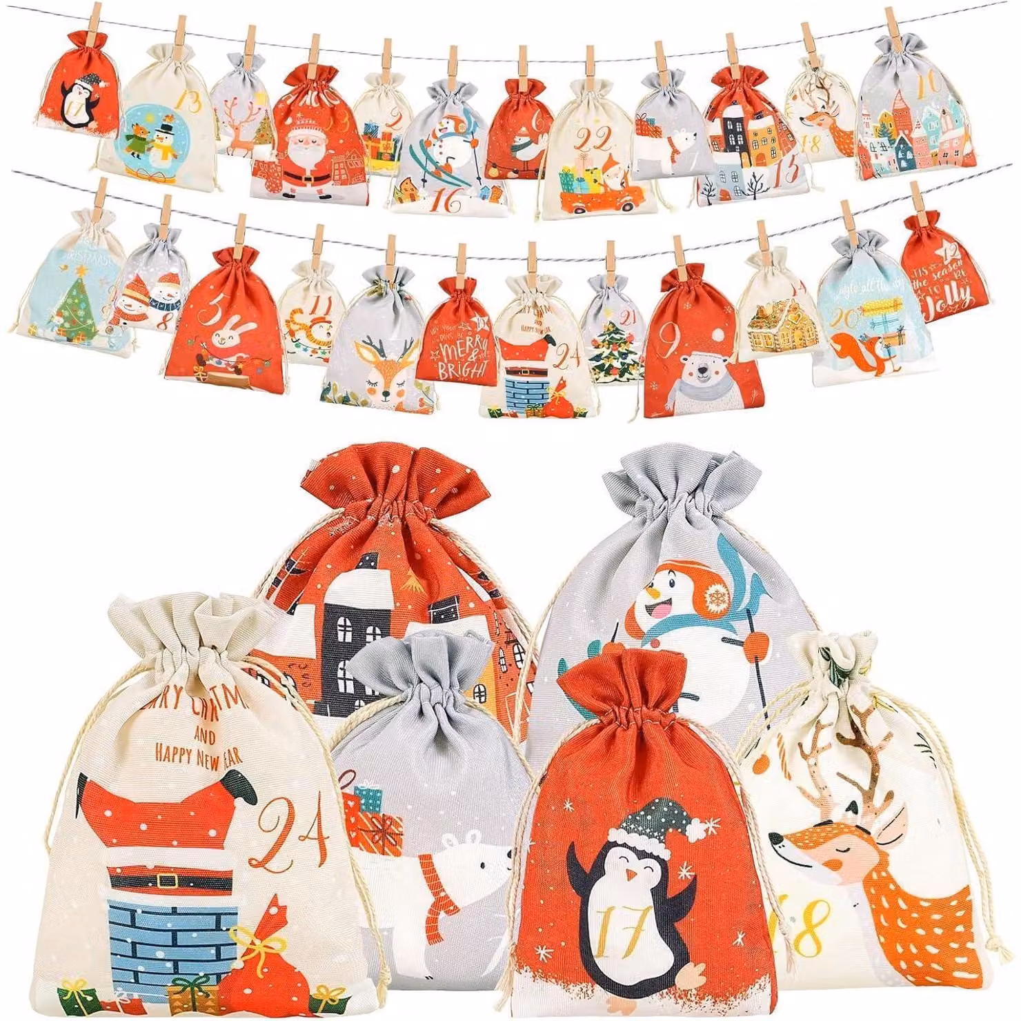 Calendario dell'Avvento da riempire, per bambini, con stampa rossa, dimensioni 10 x 14 cm + 13 x 18 cm
