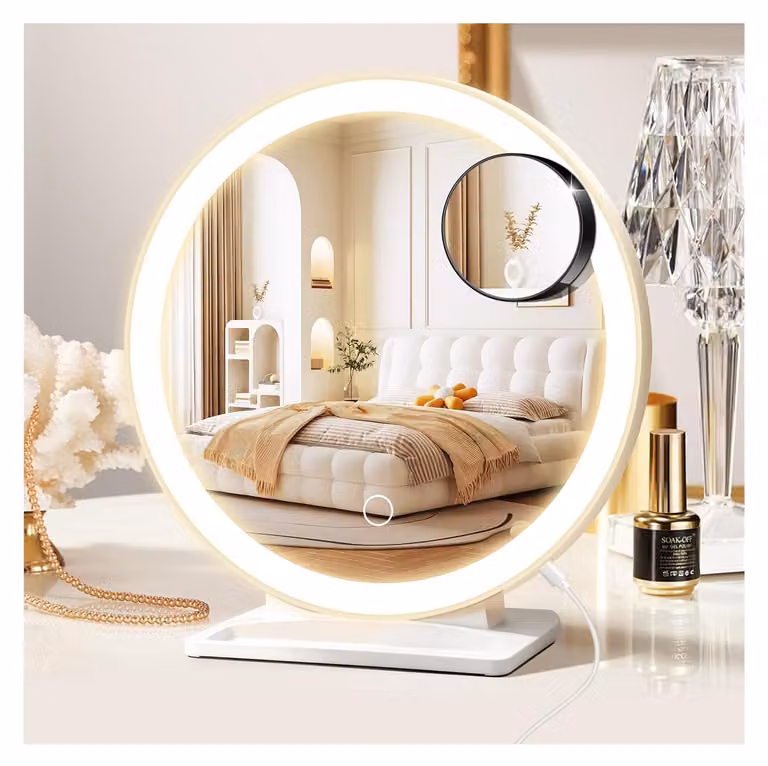 Specchio da trucco illuminato, dimensioni 31,5x29 cm, ingrandimento 30x, 3 tonalità di luce