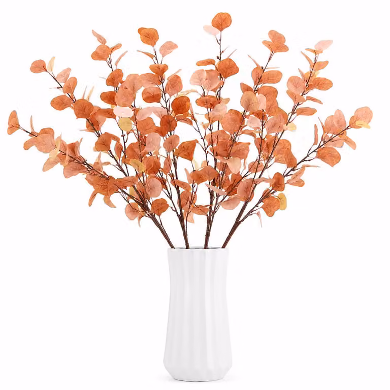 Rami di eucalipto artificiali, altezza 69 cm, colore rosso autunnale, confezione da 4 pezzi