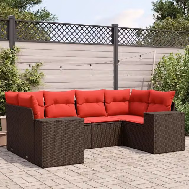 Set Divani da Giardino 6 pz con Cuscini Marrone in Polyrattan 3222983