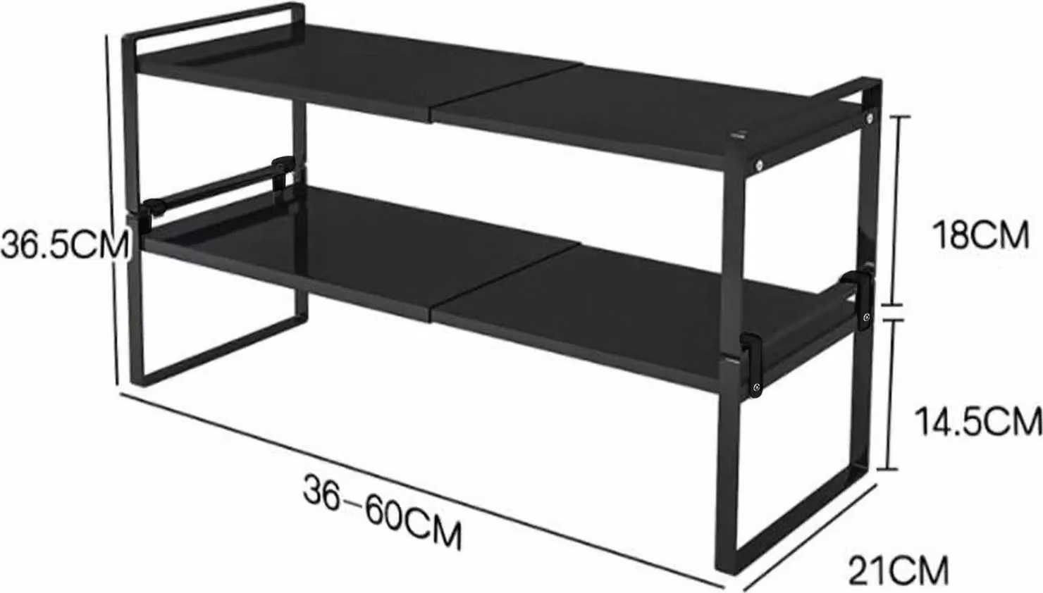 Ripiano estraibile per cucina - Set da 2 organizer impilabili - Porta spezie da appoggio - Adatto per cucina e bagno - Colore: nero