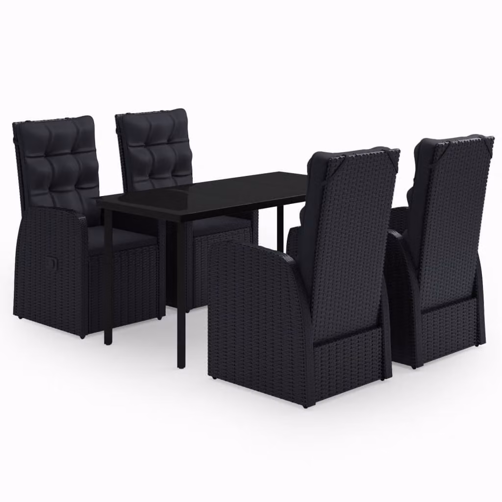 Set da Pranzo da Giardino 5 pz con Cuscini Nero