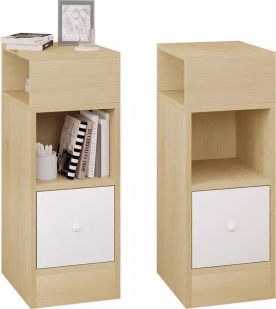 Set di 2 comodini - bianco e rovere - moderno e spazievenditore - costruzione robusta - elegante e funzionale - 25x30x66 cm
