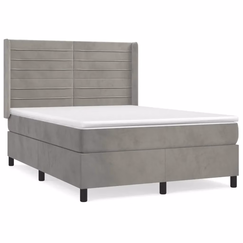 Letto Ibrido vidaXL con Giroletto a Molle e Materasso in Velluto Grigio Chiaro e Bianco, Struttura in Legno di Larice e Metallo, L/P/H: 193 x 147 x 128 cm – 2