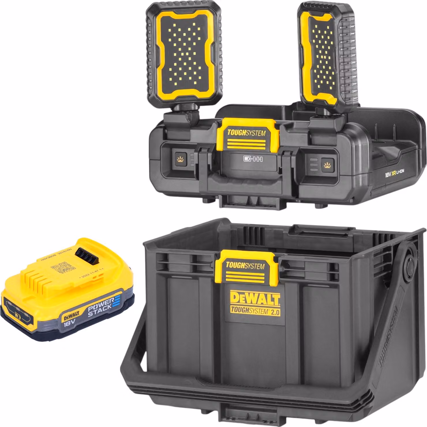 DeWalt DWST08061-1 Cassetta degli attrezzi con luci integrate 395 x 352 x 255 mm ToughSystem 2.0 + 1x batteria Powerstack 1,7 Ah - senza caricabatteria