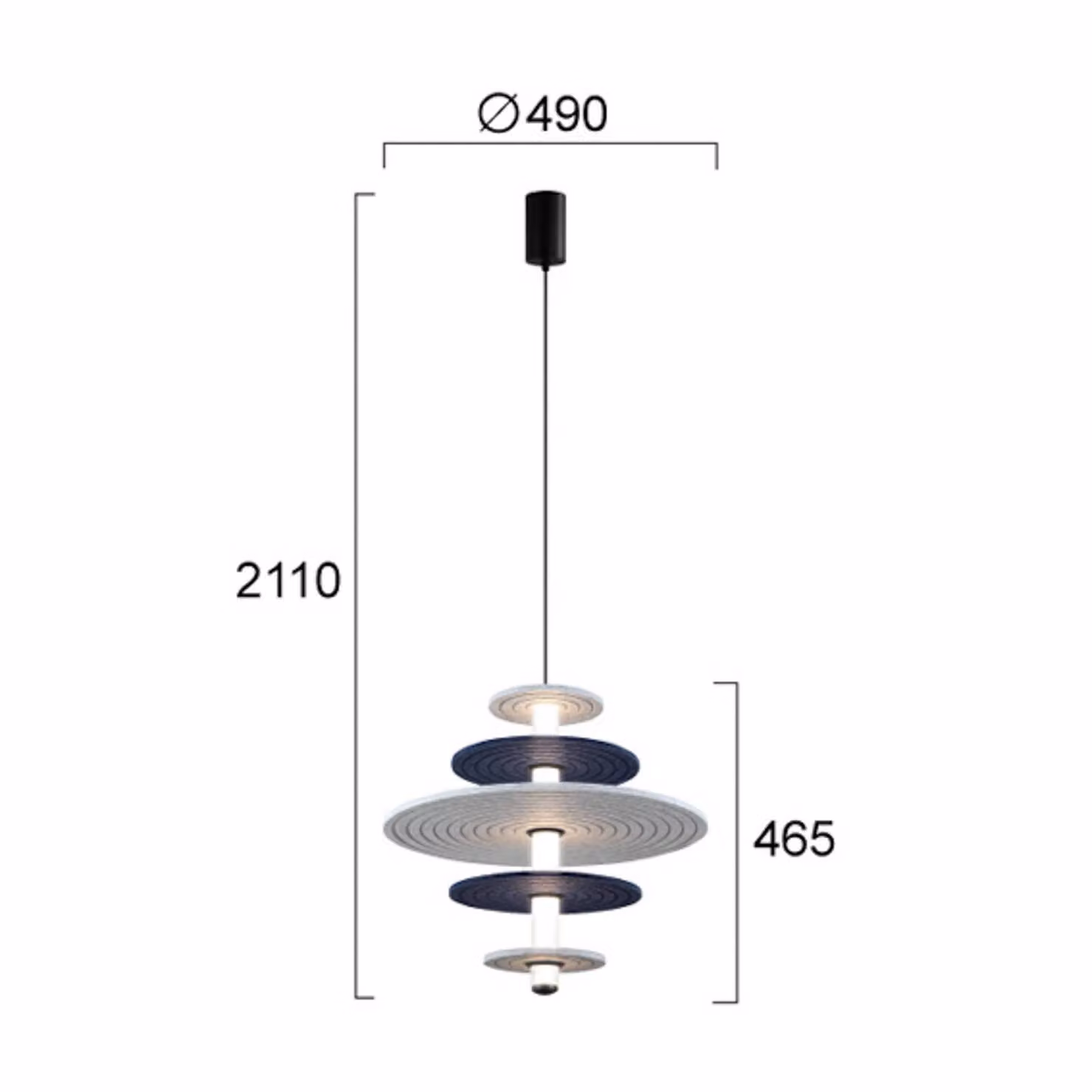 Viokef lampada LED a sospensione Azul, altezza 46 cm, blu/grigio/nero, feltro Azul, Alluminio / Grigio / Zincato, Soggiorno / Sala da pranzo, Plastica