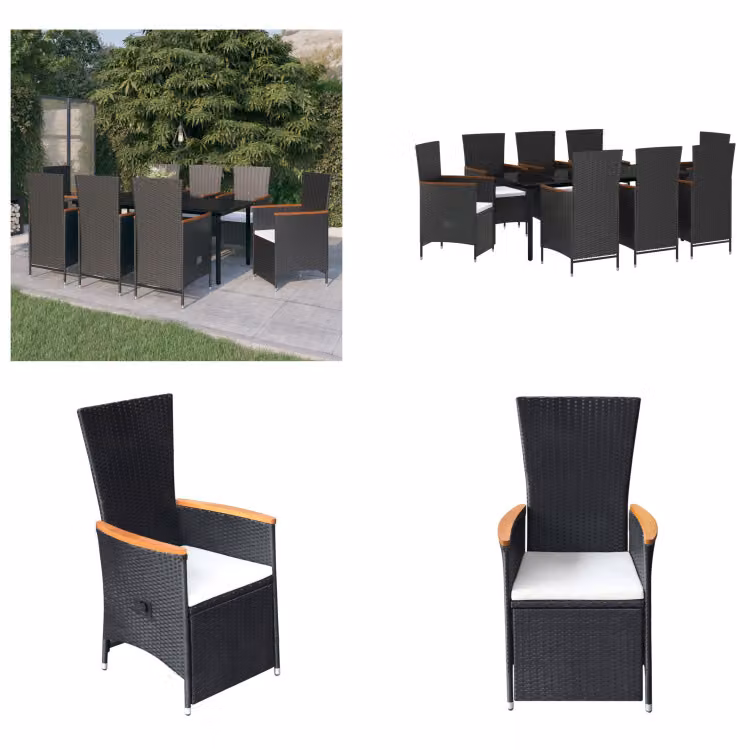 vidaXL Set da pranzo da giardino 9 pezzi con cuscini nero - Set da pranzo da giardino - Gruppi da pranzo da giardino - Set di mobili da giardino - Set di mobili da giardino