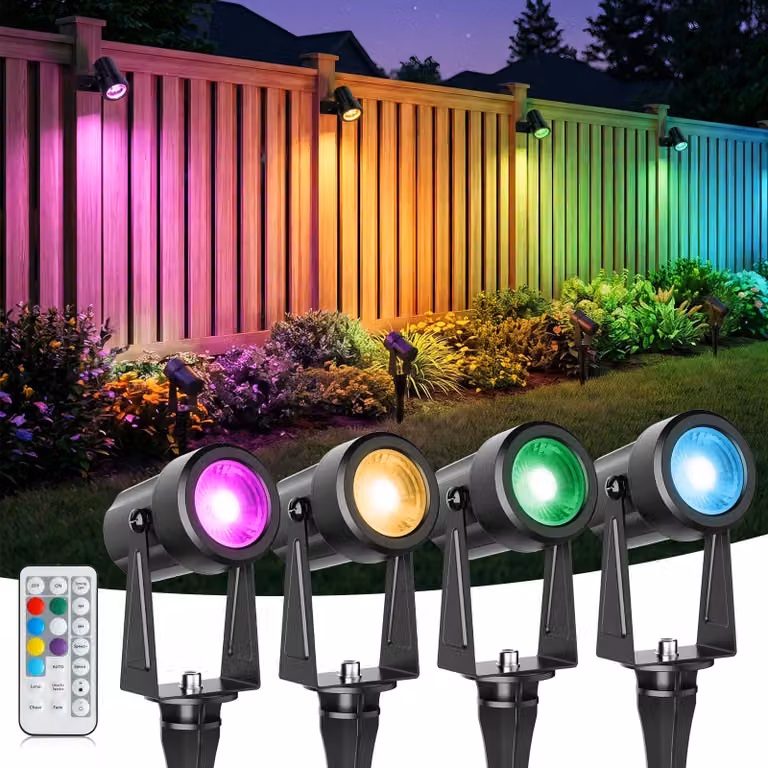 Faretto LED da esterno RGB, 27V, grado di protezione IP67, cavo da 17 metri, set da 4 pezzi