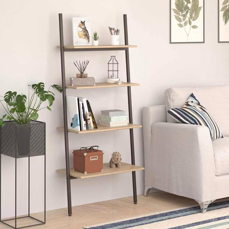 Scaffale a scala vidaXL con 4 ripiani in stile industriale, marrone chiaro e nero, L 64 cm x P 34 cm x H 150,5 cm
