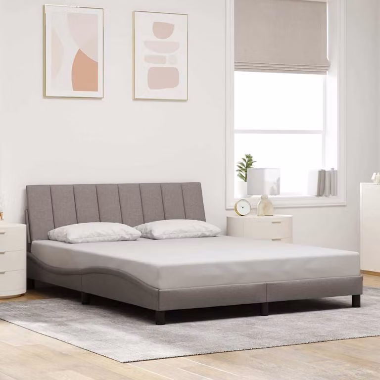 vidaXL Giroletto Hanko in Tessuto con Illuminazione Sotto il Letto e Porta USB, Colore Beige/Grigio, 160x200 cm