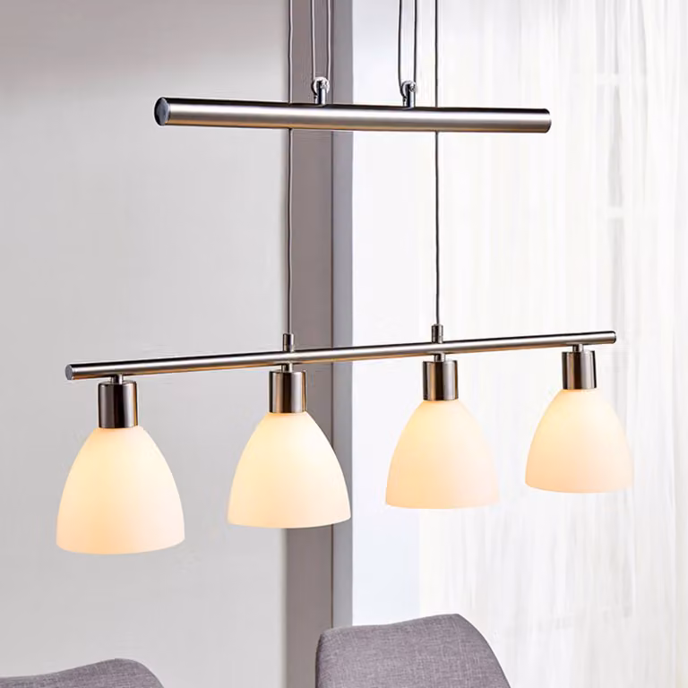 Lampada a sospensione SIMEON Lindby, dimmerabile, Alluminio / Grigio / Zincato, Soggiorno / Sala da pranzo, Vetro, Moderno, Lampada a sospensione