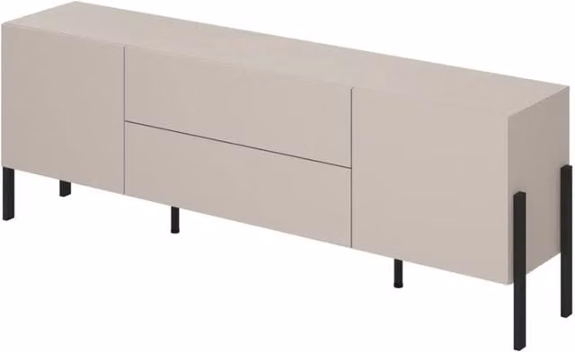 Mobile TV SALMA – 2 porte & 2 cassetti Push-to-Open – beige & nero opaco, 207×70×40 cm