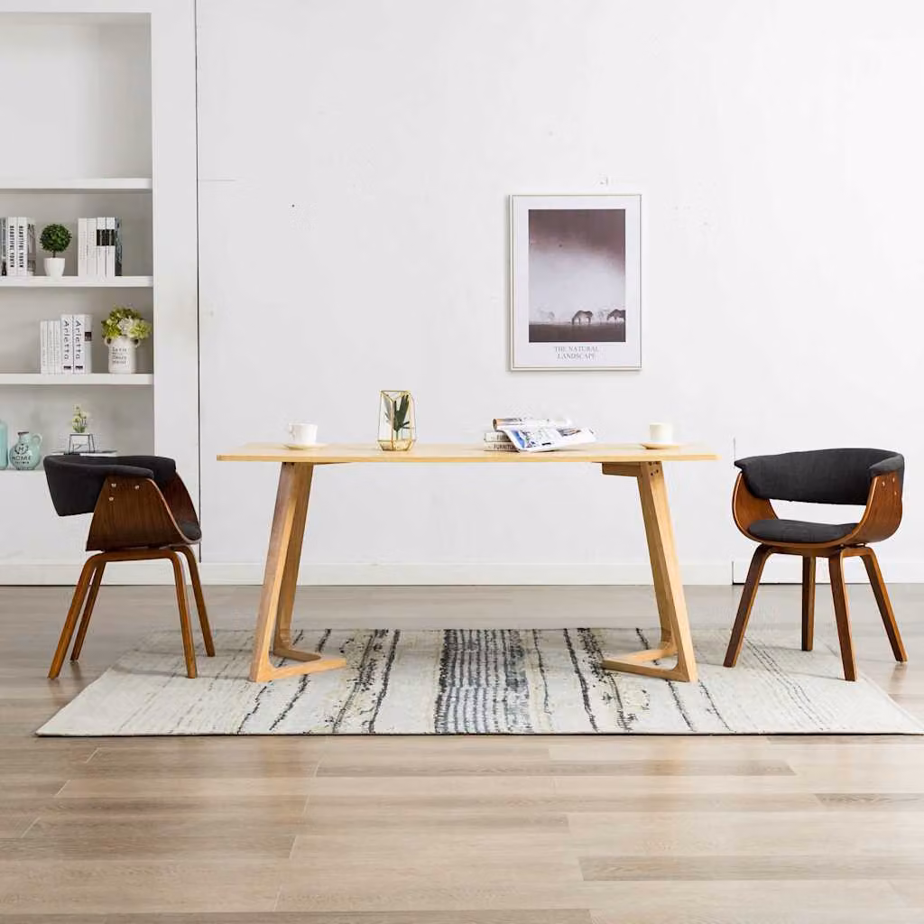 Set di 2 sedie da pranzo moderne vidaXL in legno curvato e tessuto grigio e marrone