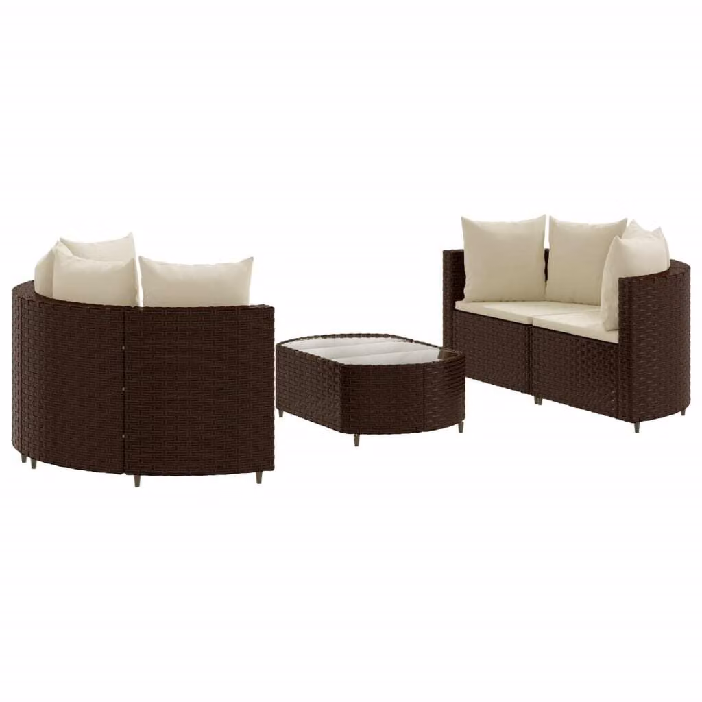 set di divani da giardino 5 pezzi con cuscini in poly rattan marrone