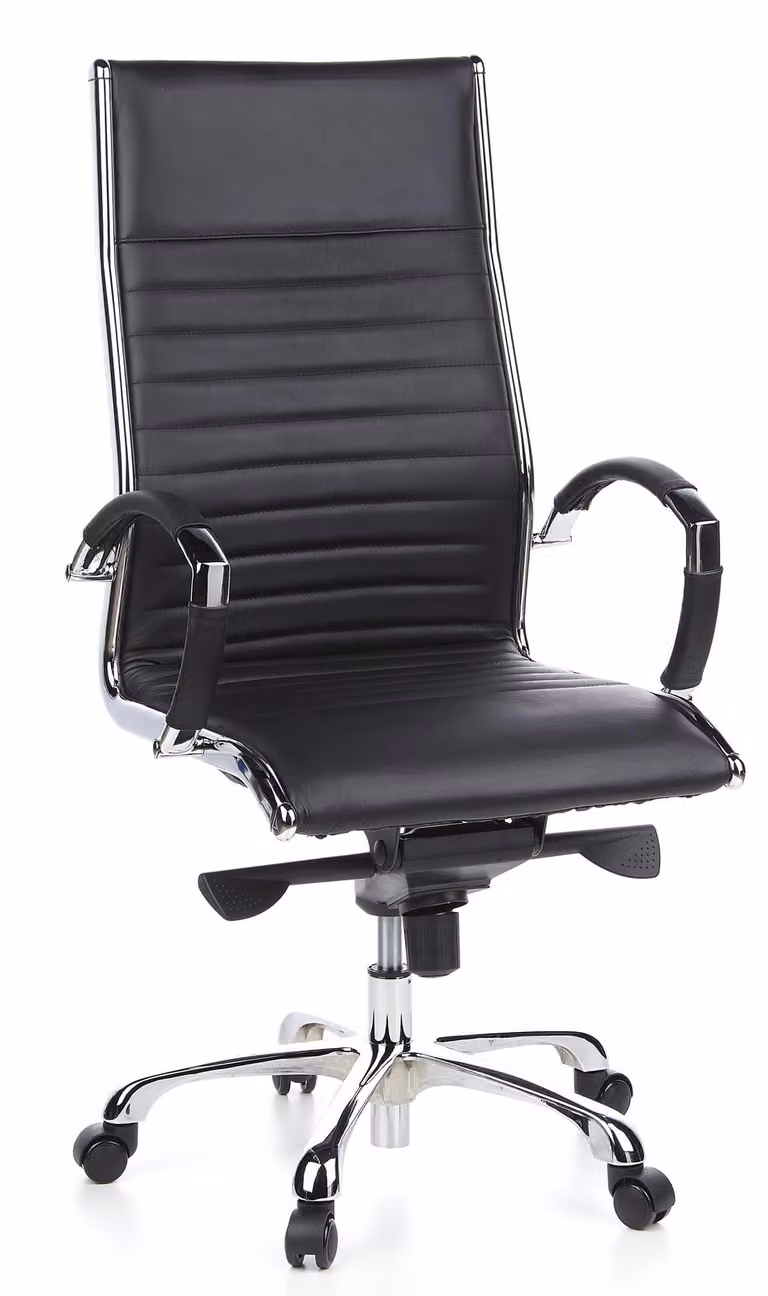 Sedia da ufficio con schienale alto, in pelle nera, ergonomica, altezza 125 cm