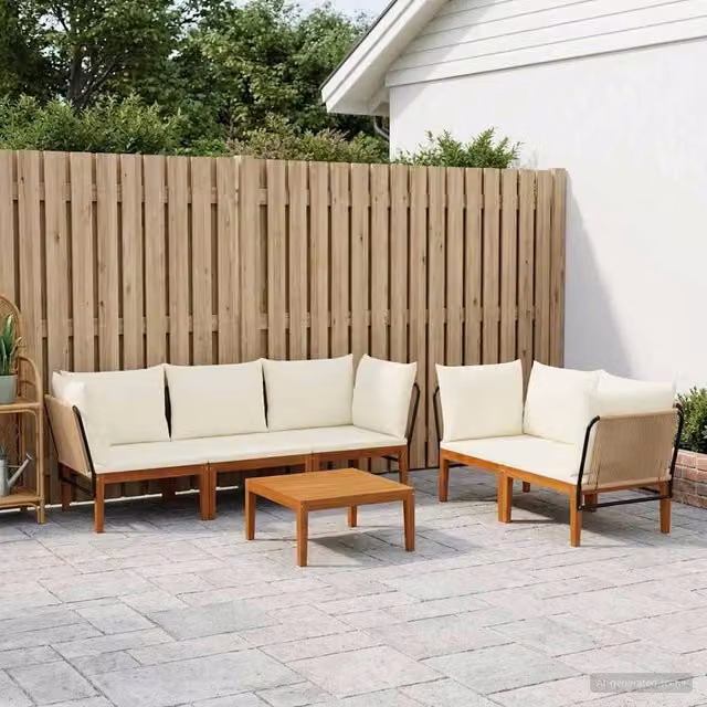 Set di 6 sedie moderne vidaXL in legno di acacia e corda beige e bianca per giardino e terrazza