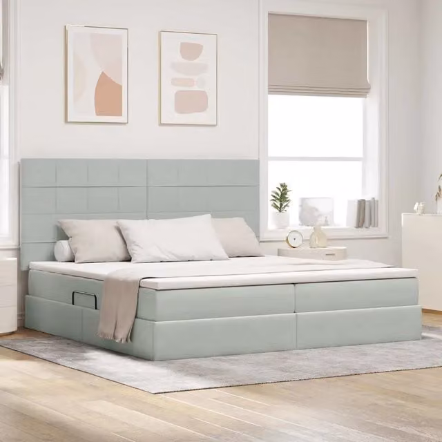 Letto matrimoniale con contenitore e materasso vidaXL Grigio, L/P: 200 x 200 cm, H: 280 cm – 1