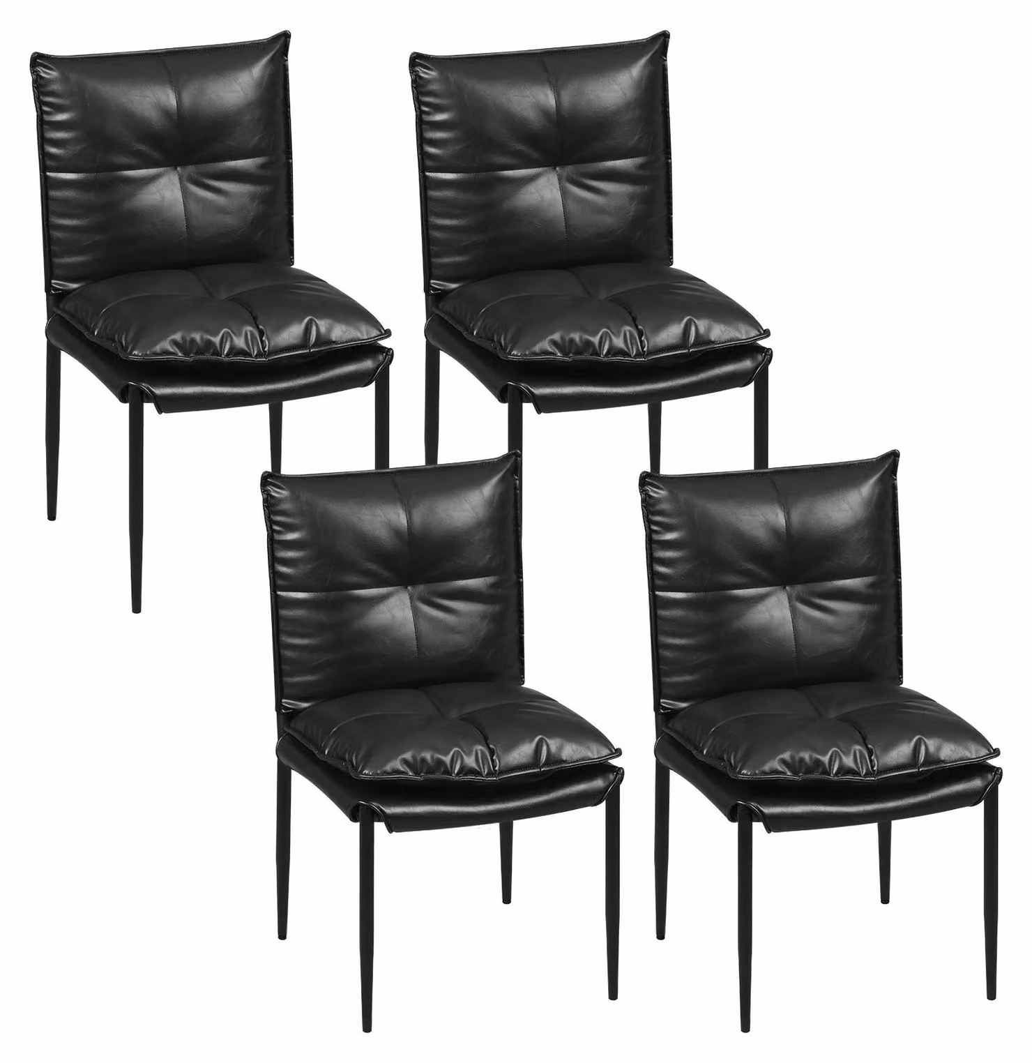 Sedie da pranzo - Set di 4 sedie da pranzo - Rivestimento in ecopelle - Imbottitura ergonomica - Schienale alto - Gambe in metallo - Colore: nero