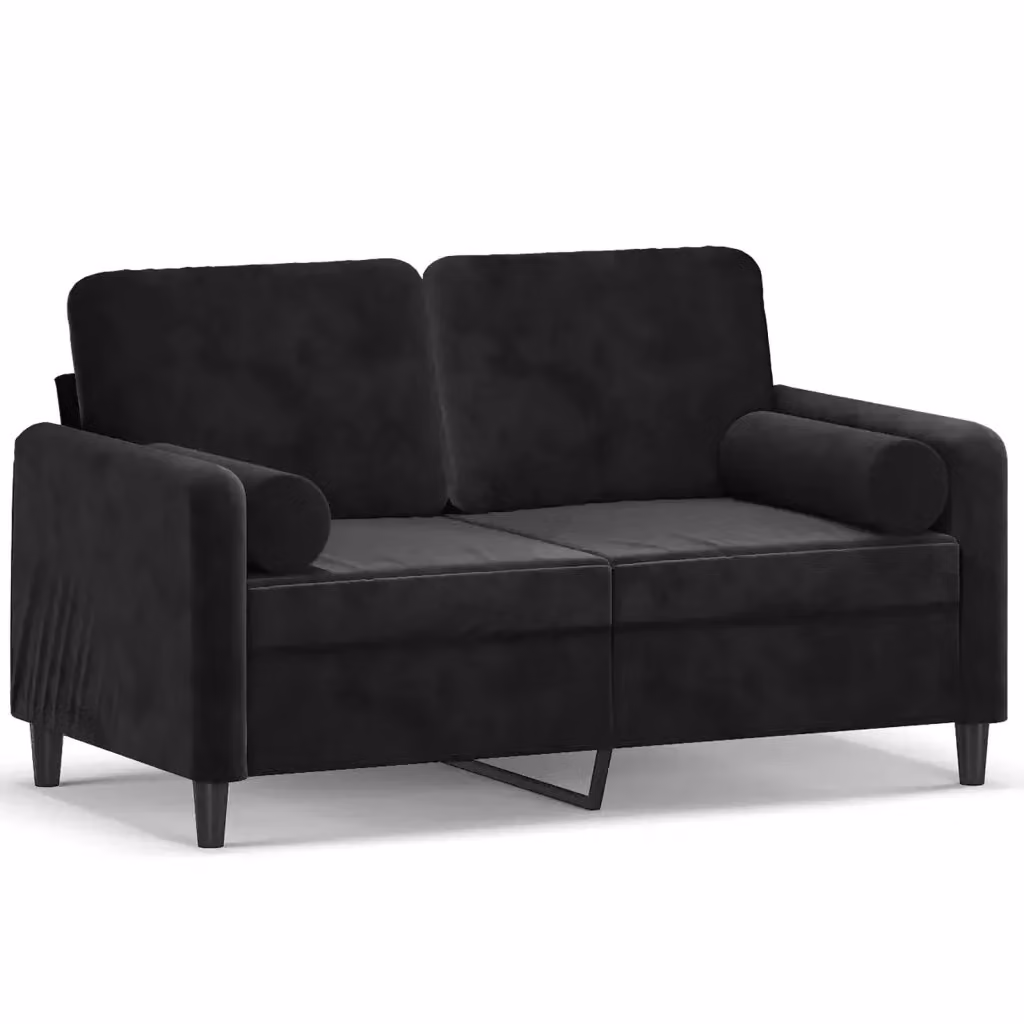 vidaXL Divano a 2 Posti Moderno in Velluto Nero con Cuscini e Coperture Rimovibili L: 138 cm, P: 80 cm, H: 77 cm – 2