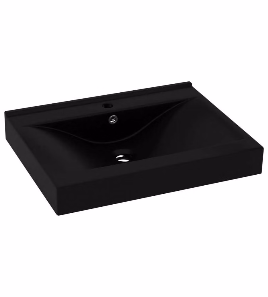 Lavandino rettangolare in ceramica vidaXL nero, sospeso, L: 60 cm, P: 46 cm, H: 16 cm – 2