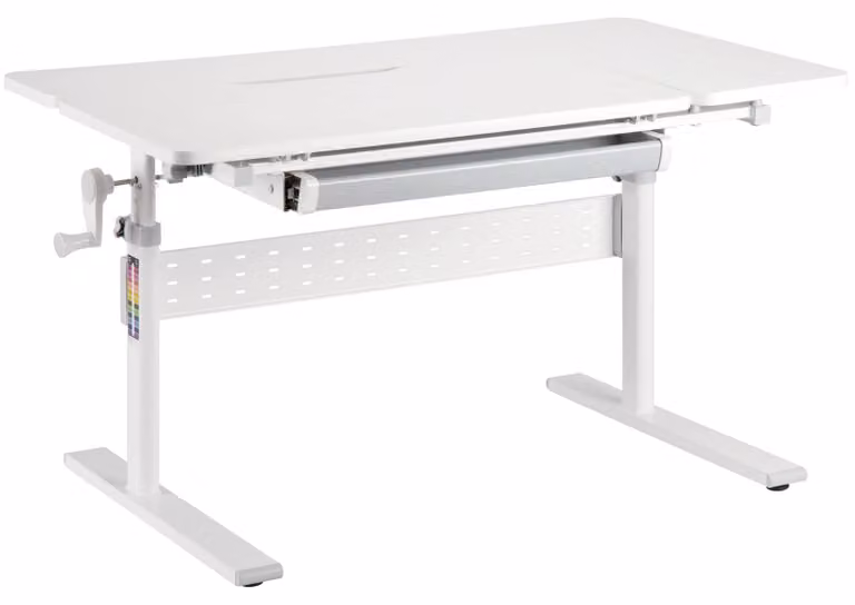 Scrivania per bambini, dimensioni 100x60 cm, regolabile in altezza, inclinabile, con manovella