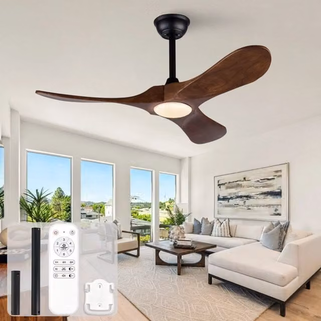 Ventilatore da soffitto 42 pollici con illuminazione e telecomando, 3 pale legno massello, motore DC silenzioso reversibile, 3CCT dimmerabile
