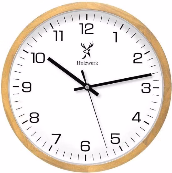 Orologio da Parete in Legno Naturale di Faggio Stile Vintage Senza Suono a Goccia in Legno di Faggio 30 cm