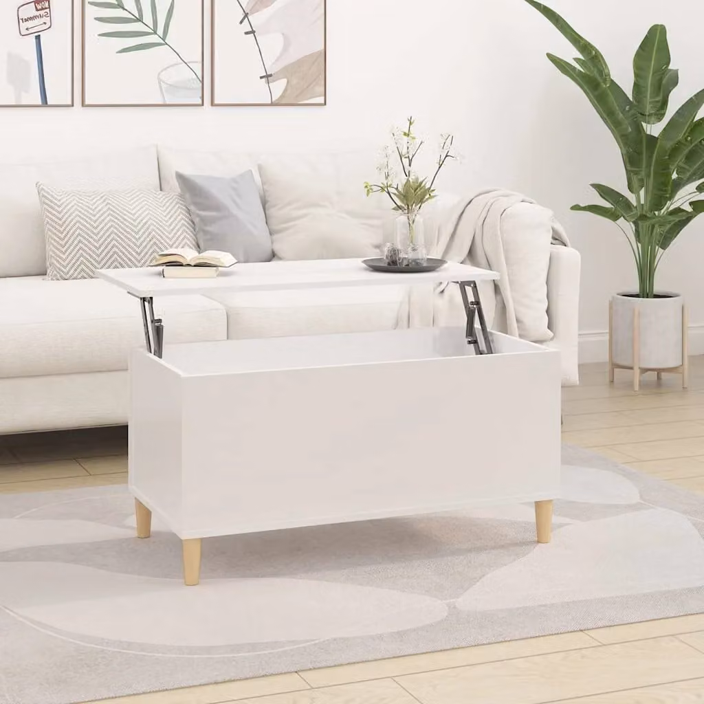 vidaXL Tavolino da Salotto Moderno Bianco Lucido in Legno, L 90 cm x P 44,5 cm x H 45 cm