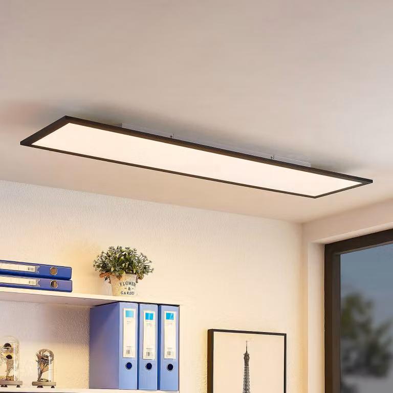 Pannello LED Lindby Nelios, 120 x 30 cm, 4000K, nero, metallo Nelios, Nero, Cucina, Alluminio, Moderno, Pannello LED