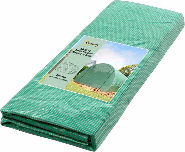 Telo di ricambio verde per serra tunnel XYLO in PE anti-UV impermeabile con 12 finestre, L/P/H: 6 x 3 x 2 m