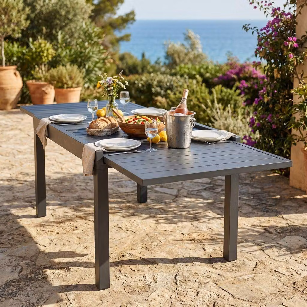 Milani Home - tavolo da giardino allungabile, alluminio, 10 posti, antracite, piano 135/270 x 90 cm