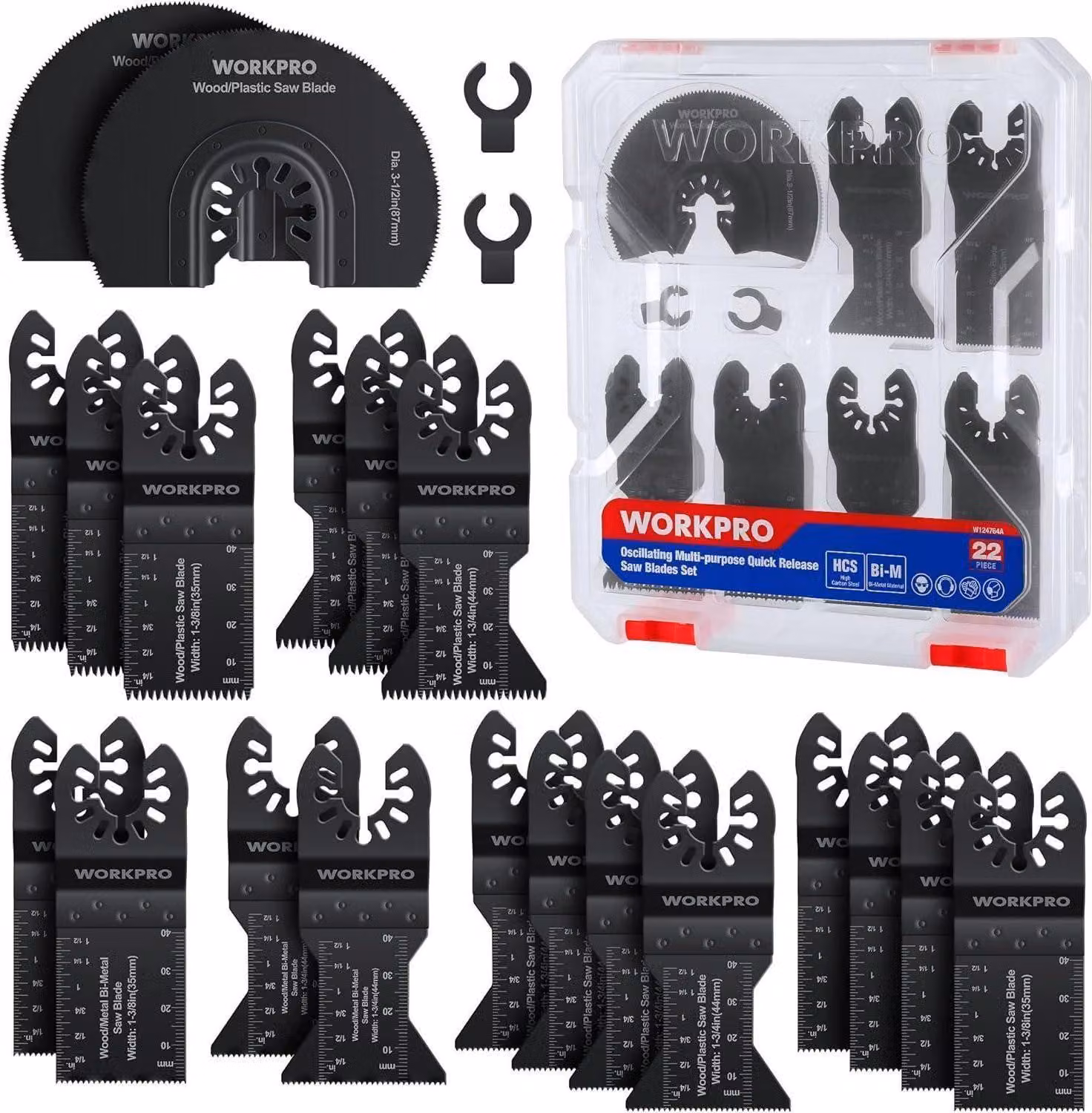 Set di lame per sega oscillante WORKPRO Kit di accessori multitool da 22 pezzi legno metallo plastica