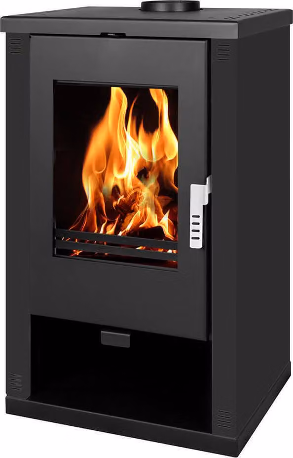 Stufa a legna Verso Theia - 9 kW | Pannelli laterali neri e design contemporaneo