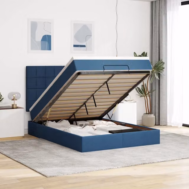 Letto con contenitore a sollevamento vidaXL in tessuto blu e bianco L: 140 cm, P: 200 cm, H: 280 cm – 1