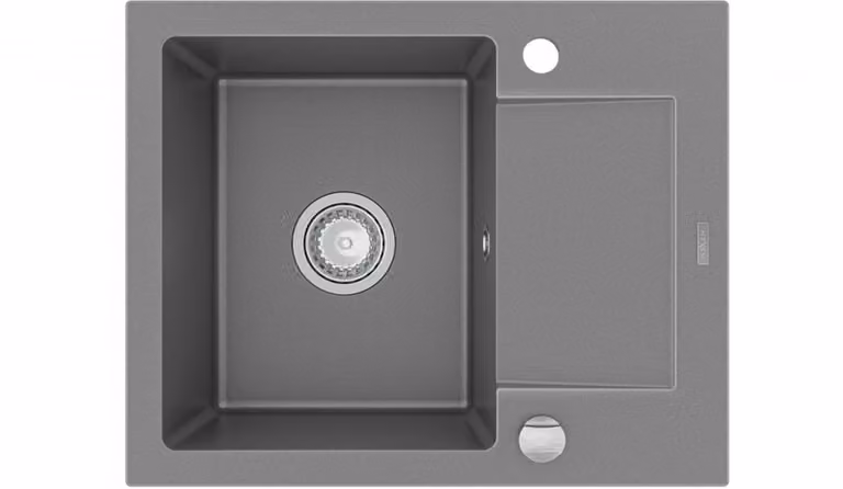 Mexen Enzo lavello in granito 1-vasca con gocciolatoio 576 x 465 mm, grigio, sifone cromo - 6506571005-71