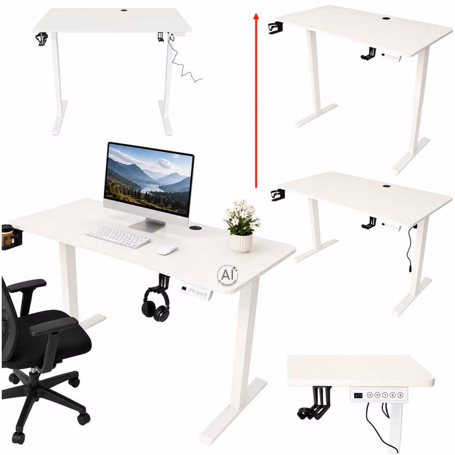 Scrivania elettrica regolabile in altezza, con memoria delle impostazioni, pannello di controllo, dimensioni 120x60 cm, colore bianco
