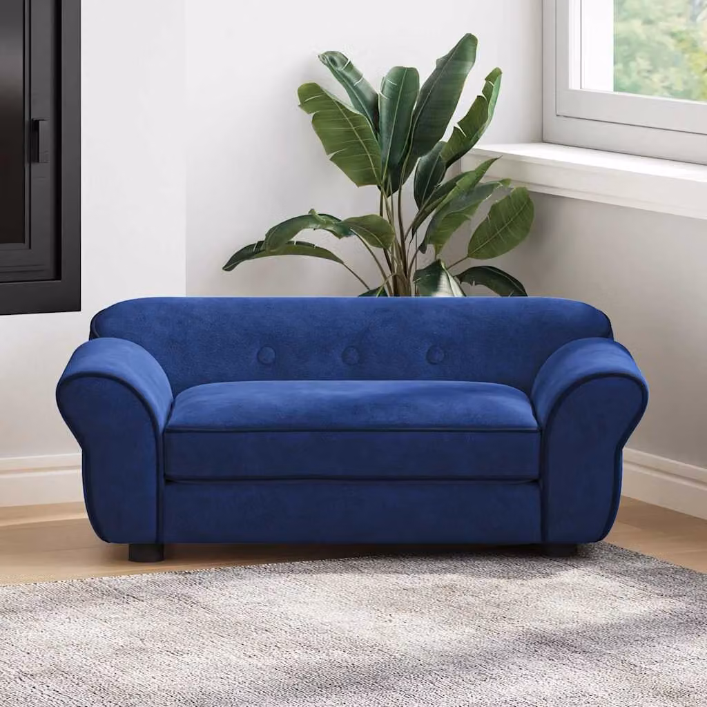 vidaXL Divano per cani blu in velluto con fodera rimovibile e base antiscivolo L: 72 cm, P: 45 cm, H: 30 cm