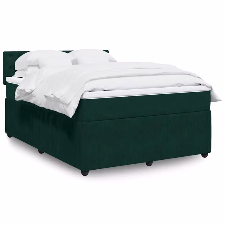 vidaXL Giroletto a Molle con Materasso Ibrido in Velluto Verde Scuro e Bianco L/P/H: 140 x 200 cm