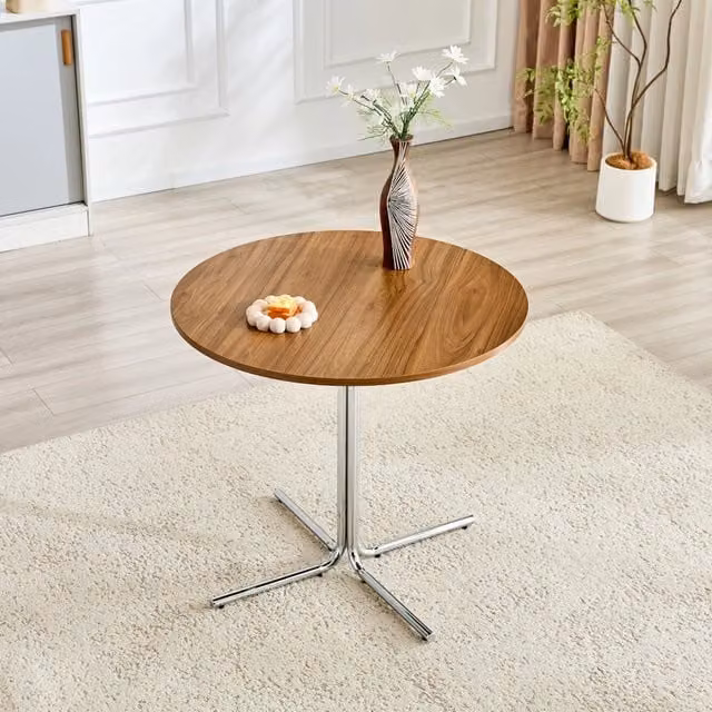 Tavolino da divano rotondo Mivray con piano in MDF color marrone e struttura in metallo argento