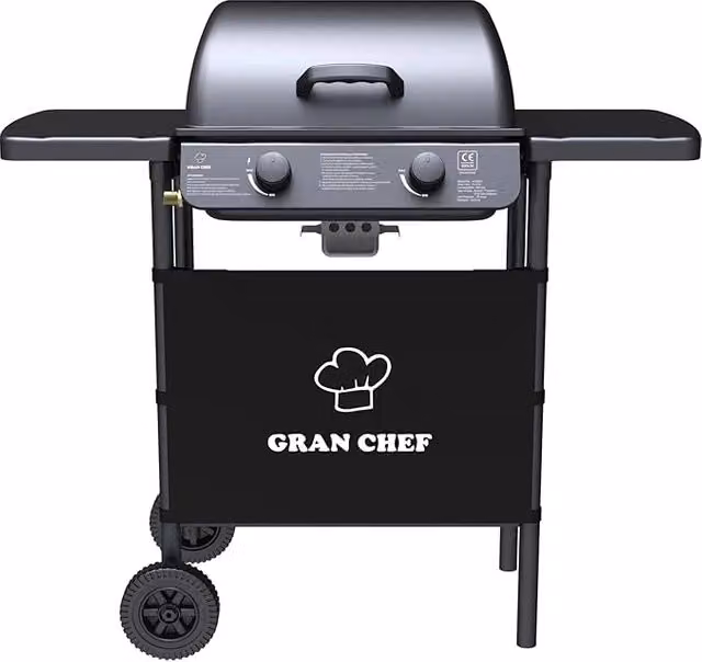 Barbecue a gas Garden Friend modello George con due fuochi, colore nero, in acciaio inossidabile e alluminio