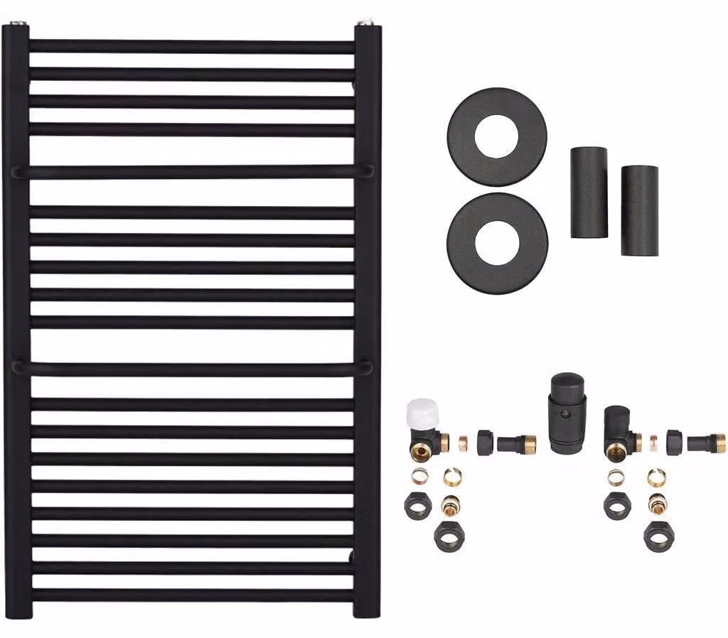 CERANO - Set di radiatori da bagno Antonio - riscaldamento centralizzato - attacco laterale - 484 W - nero opaco - 860 x 550 mm