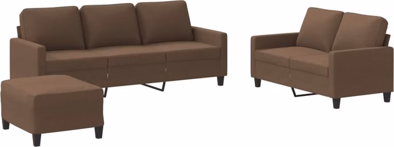 Set di Divani 3 pz con Cuscini Marrone in Tessuto