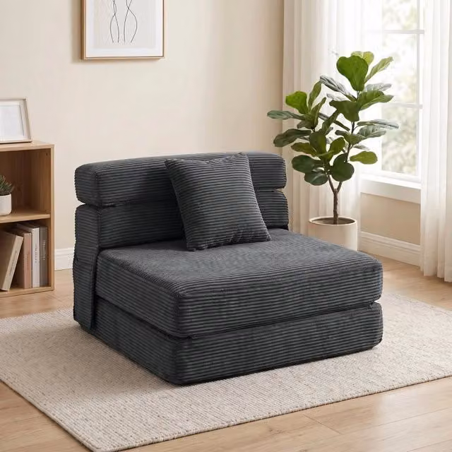 Poltrona letto pieghevole 2 in 1 WISHDOR in tessuto effetto corda, grigio scuro