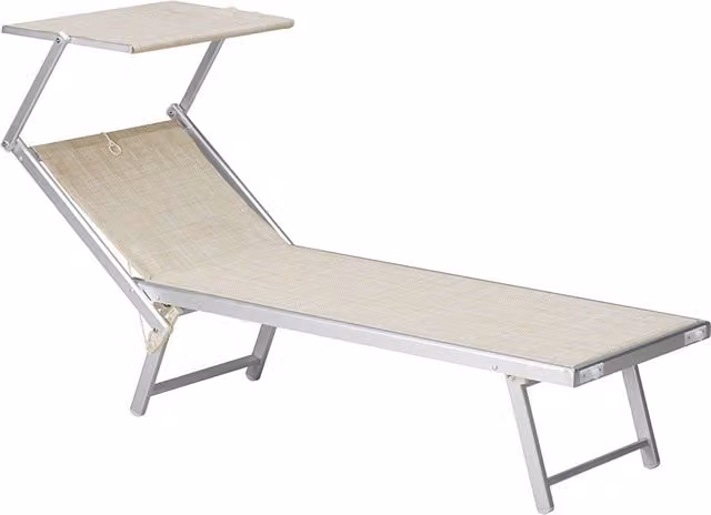 Lettino Prendisole Deluxe Ranieri in Alluminio Verniciato e Texilene con Parasole Beige Melange