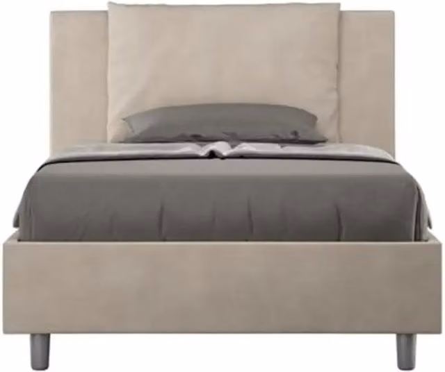 Letto singolo contenitore imbottito Antea Ityhome in microfibra colore sabbia L: 110 cm, P: 202 cm, H: 115 cm