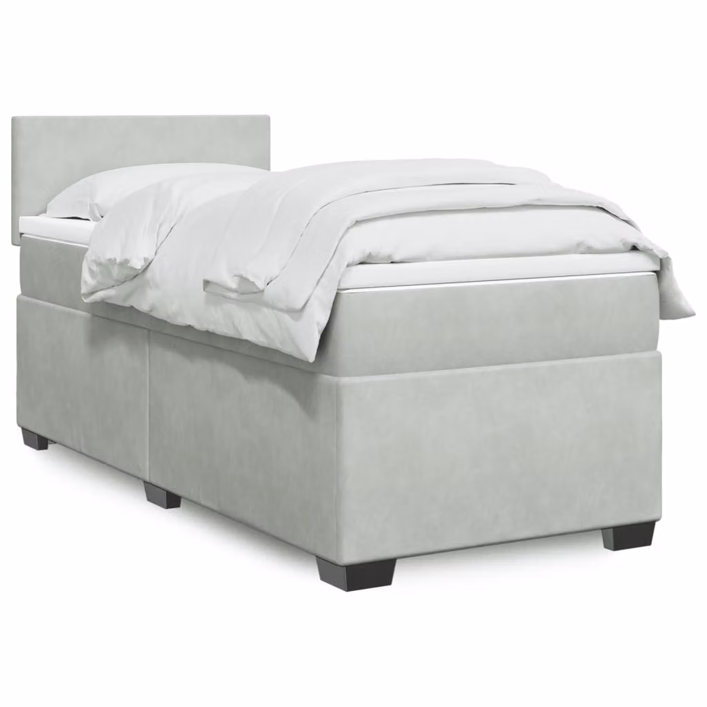 vidaXL Giroletto a Molle Ibrido con Materasso in Velluto Grigio Chiaro, L/P/H: 90 x 190 cm