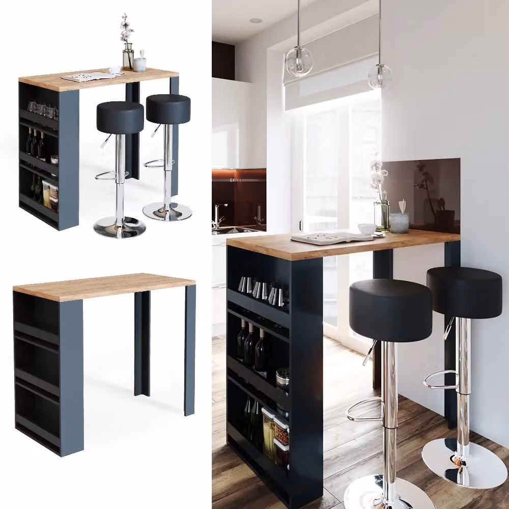 Tavolo bar alto moderno Vicco in legno color rovere marrone L: 117 cm, P: 57 cm – 2