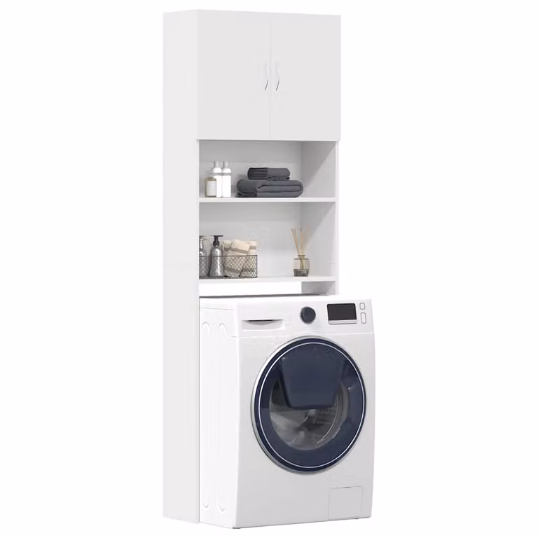Mobile Lavatrice vidaXL Bianco in Legno Multistrato L: 64 cm, P: 24 cm, H: 190 cm