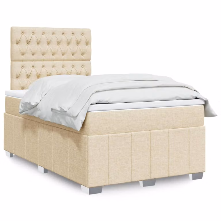 vidaXL Letto Ibrido con Materasso a Molle Insacchettate e Struttura in Legno di Pino, Colore Beige e Bianco, L/P/H: 120 x 190 x 150,5 cm
