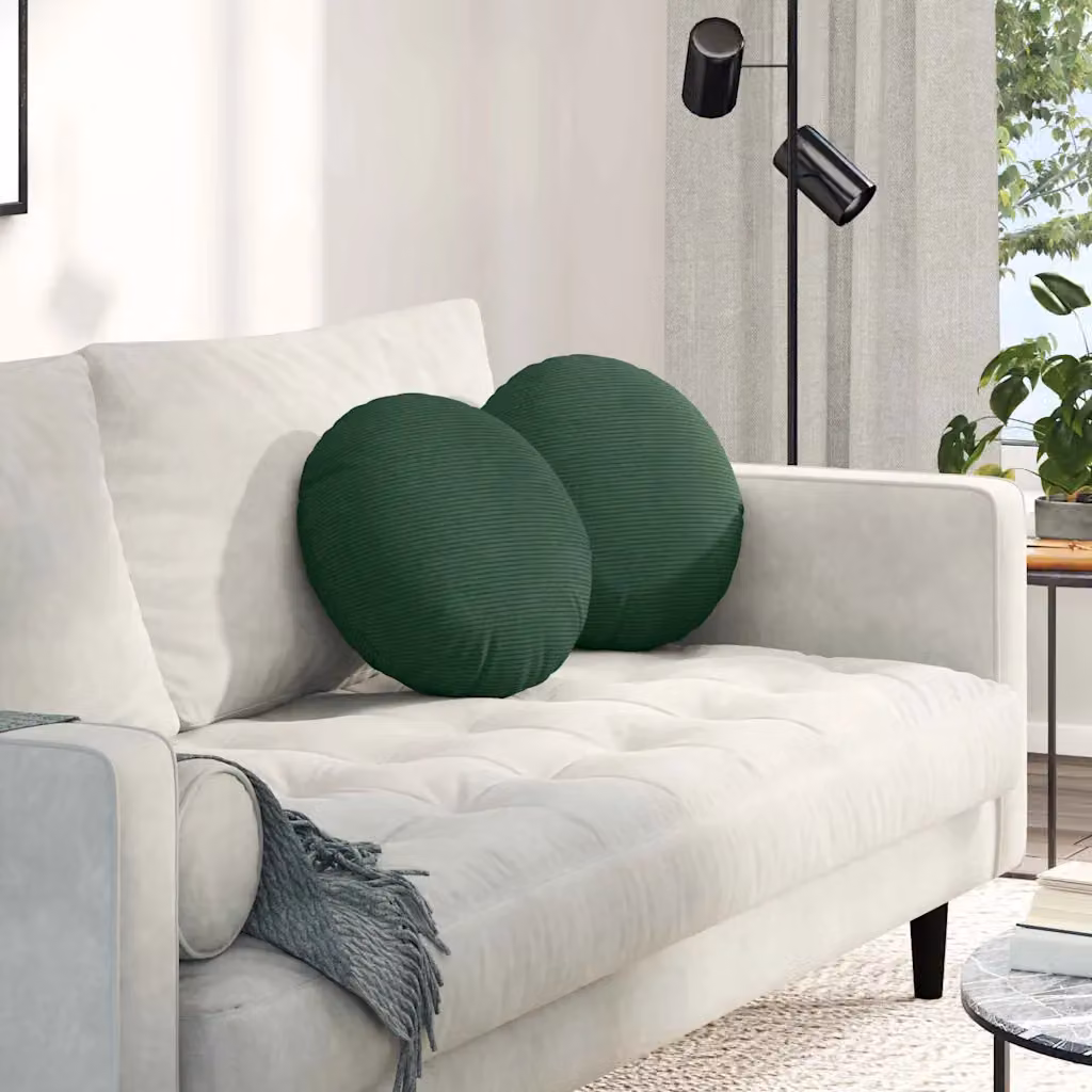 Set di 2 cuscini per seduta rotondi vidaXL in tessuto a coste verde scuro, Ø 40 cm